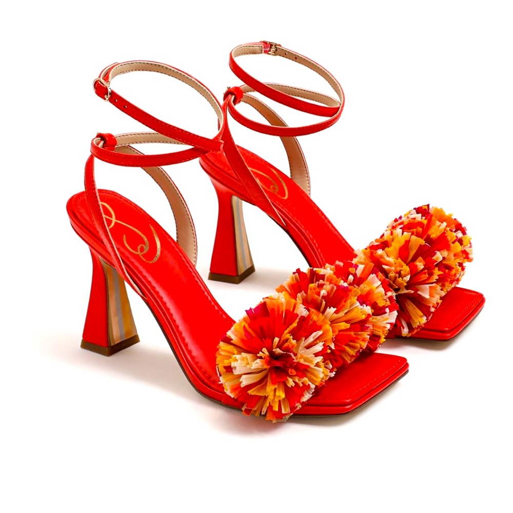 Sam Edelman Clare Ankle Strap Sandal in Bright Poppy Leather, Sz 7.5, Worn Once!